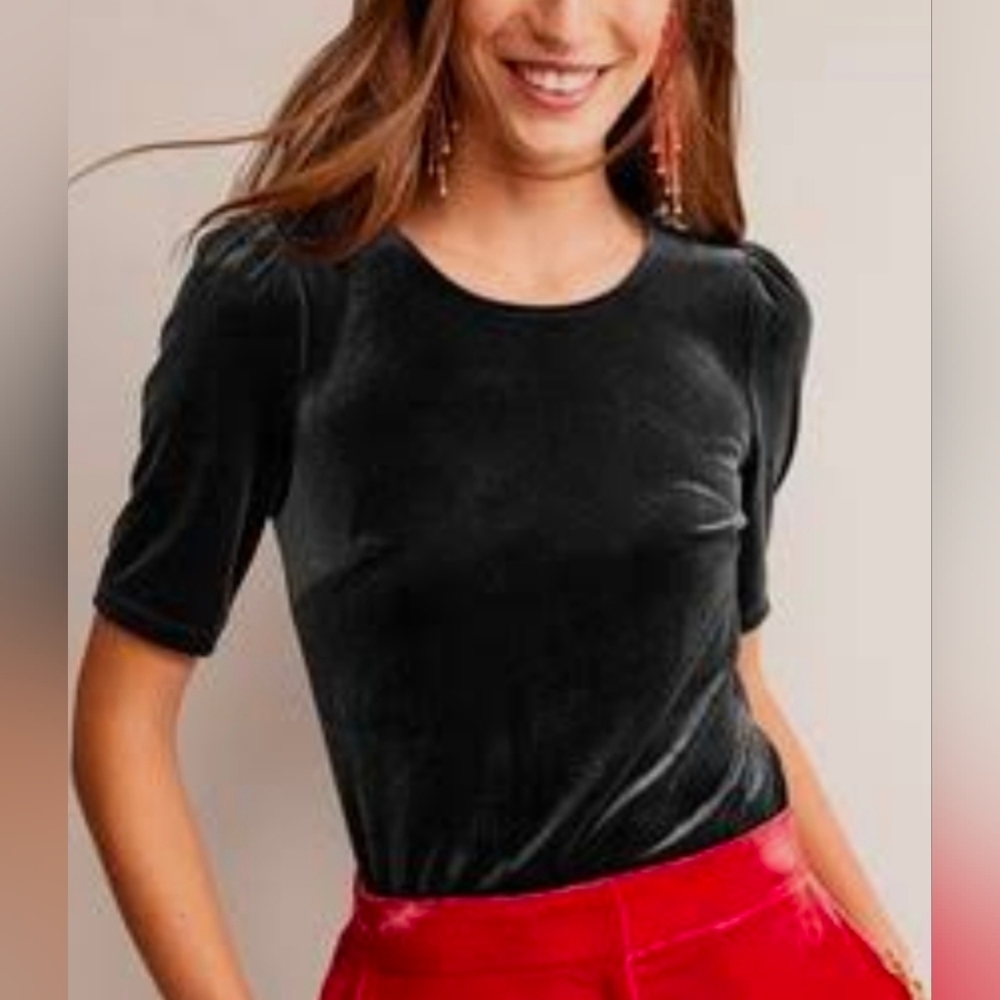 Boden Dark Green Velvet Tee 4